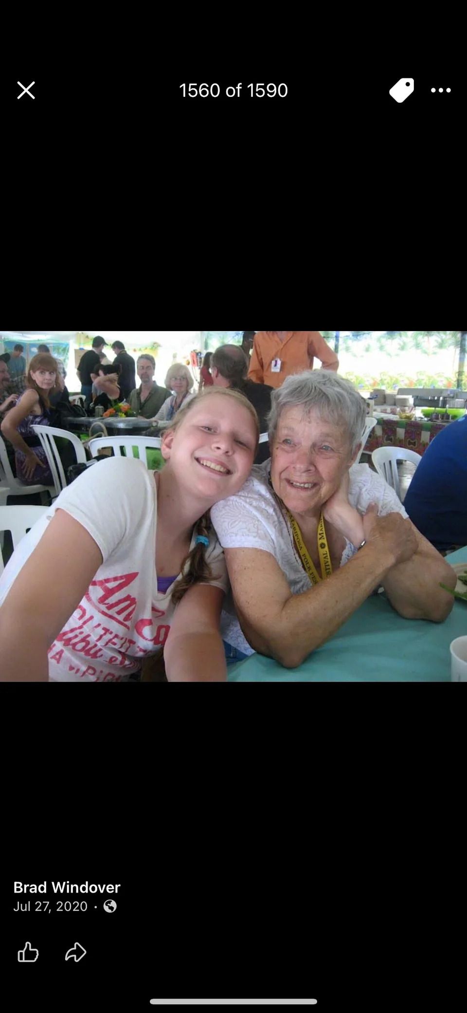 Mariposa Folk Festival founder Ruth Jones McVeigh with young Orillia, Ont., singer Samantha Windover at the 2012 edition of the festival.