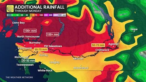 B.C. South Coast rainfall crop through Monday