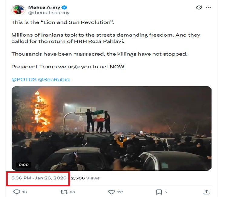 الفيديو وقت نشره في موقع إكس في 26 يناير/كانون الثاني 2026