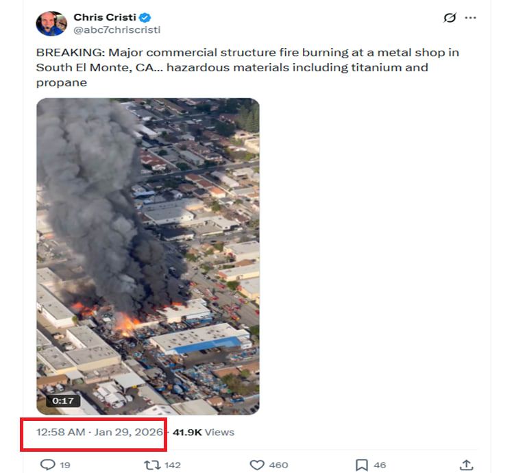 الفيديو وقت نشره للمرة الأولى عبر حساب مراسل ABC7 في موقع إكس - 29 يناير/كانون الثاني 2026