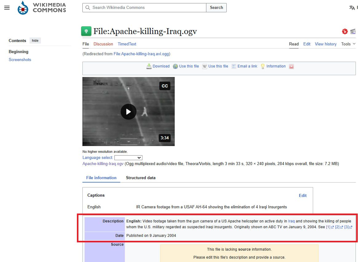 موقع ويكي ميديا يشير إلى أن الفيديو عُرض للمرة الأولى عبر شبكة ABC في 9 يناير/كانون الثاني 2004