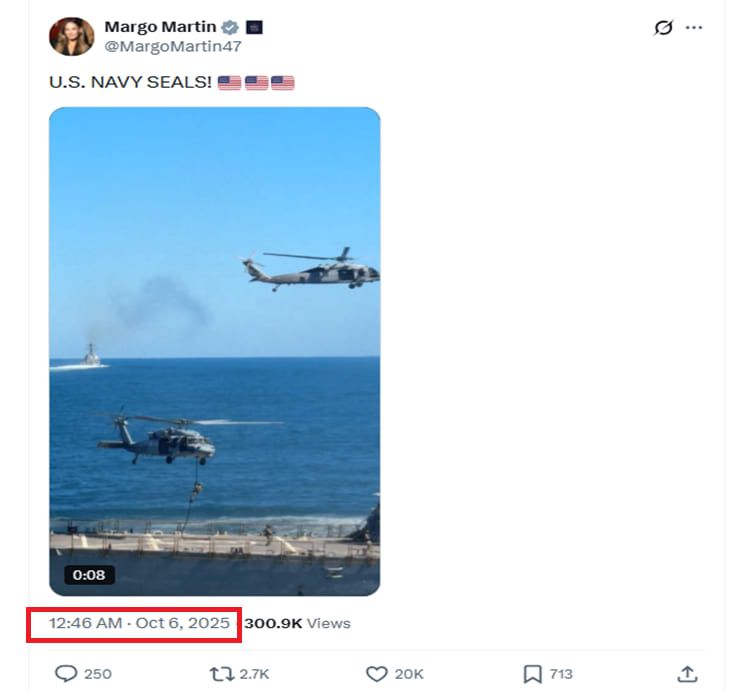 منشور عبر موقع إكس لمارغو مارتن، المساعدة الخاصة ومستشارة الاتصالات للرئيس الأمريكي، يحتوي الفيديو بتاريخ 6 أكتوبر/تشرين الأول 2025.
