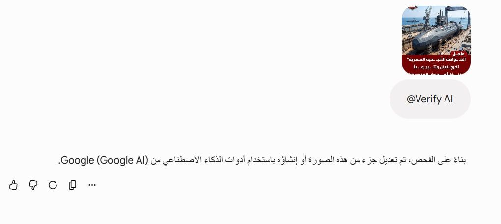 نتائج فحص الصورة عبر خدمة Verify Ai في نموذج Gemini