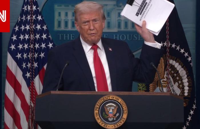 متابعة: ترامب يستهل مؤتمراً صحفياً بعرض صور جنائية لـ"قتلة مختلين عقليًا" والشكوى من"فريق علاقاته العامة"