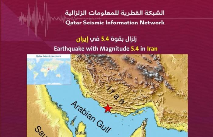 الشبكة القطرية للمعلومات الزلزالية: زلزال بقوة 5.4 في إيران على بعد 267 كم شمال شرق الدوحة