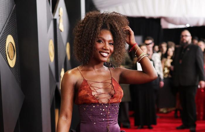 تشابل روان تثير ضجة بفستان يتدلى من الصدر على السجادة الحمراء لحفل جوائز غرامي